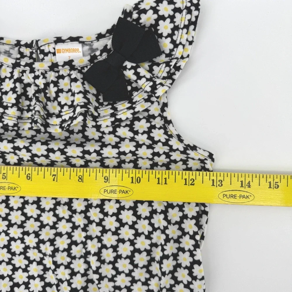 Gymboree Daisy Floral Top Girls Size 7 Black White Yellow Ruffle Peplum‎ Bow